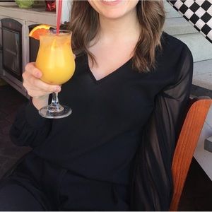 Black V-neck sheer blouse